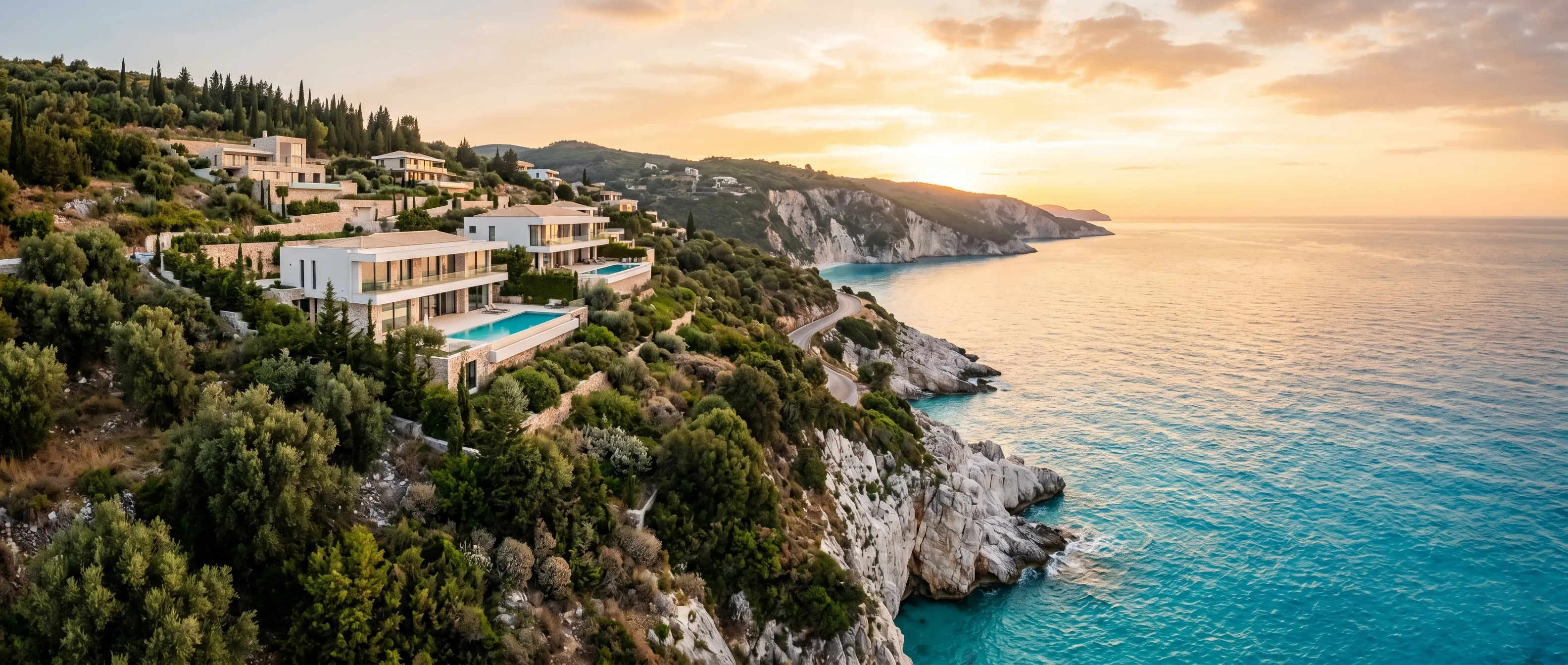 Panoramic sunset view of the Albanian Riviera coastline representing top countries to visit in 2026.