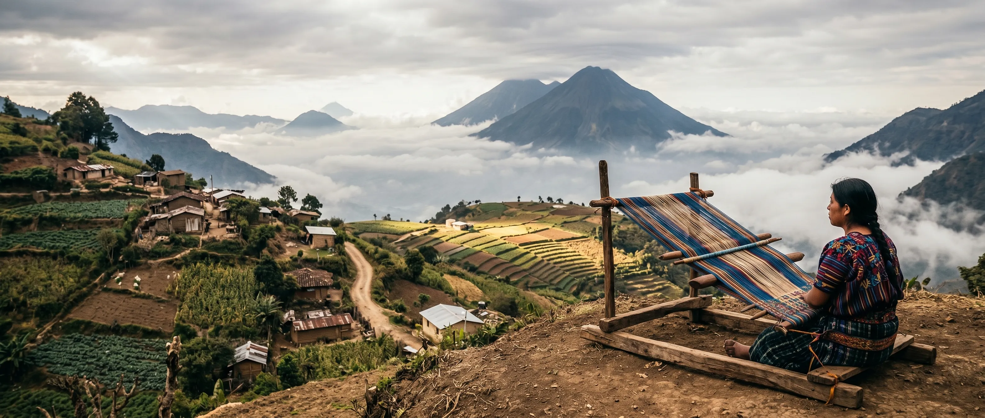 Teenager learning traditional weaving in a local family workshop.