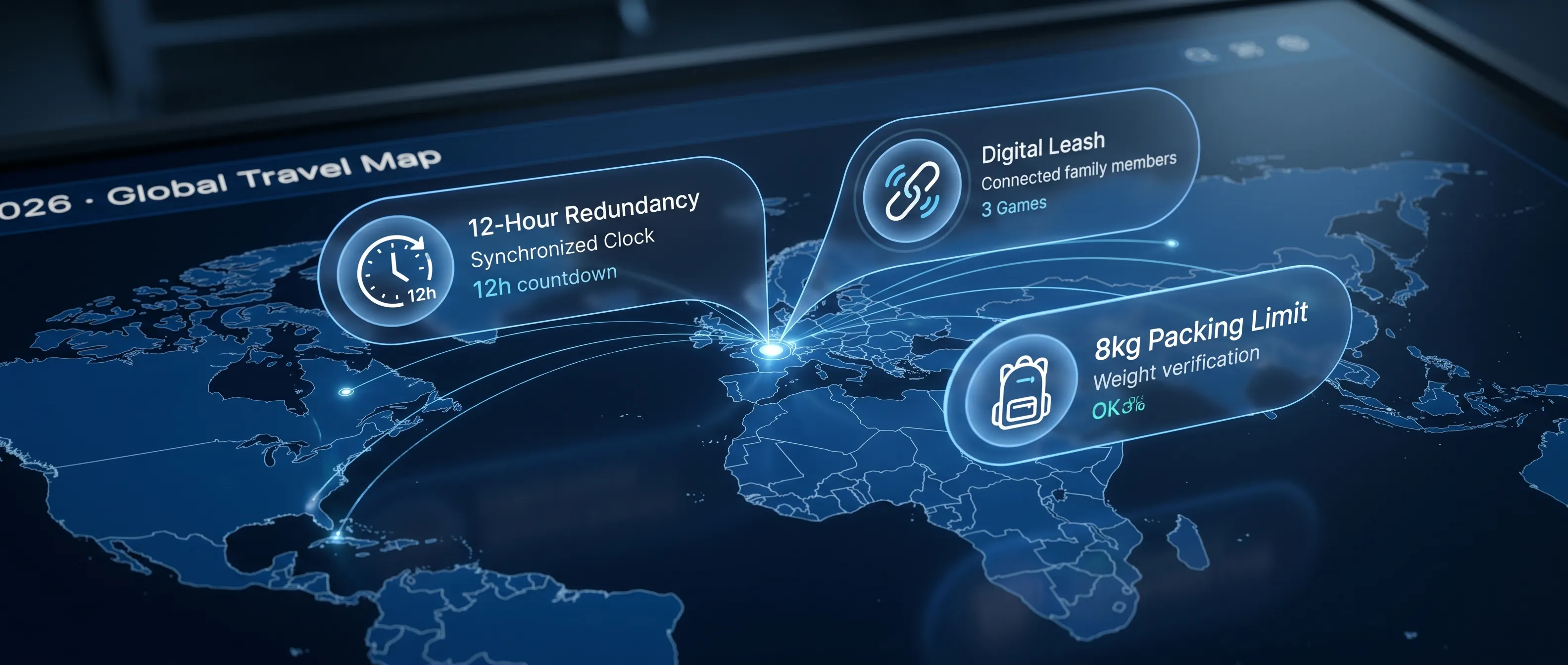 Infographic of the 2026 family travel safety stack and packing limits.