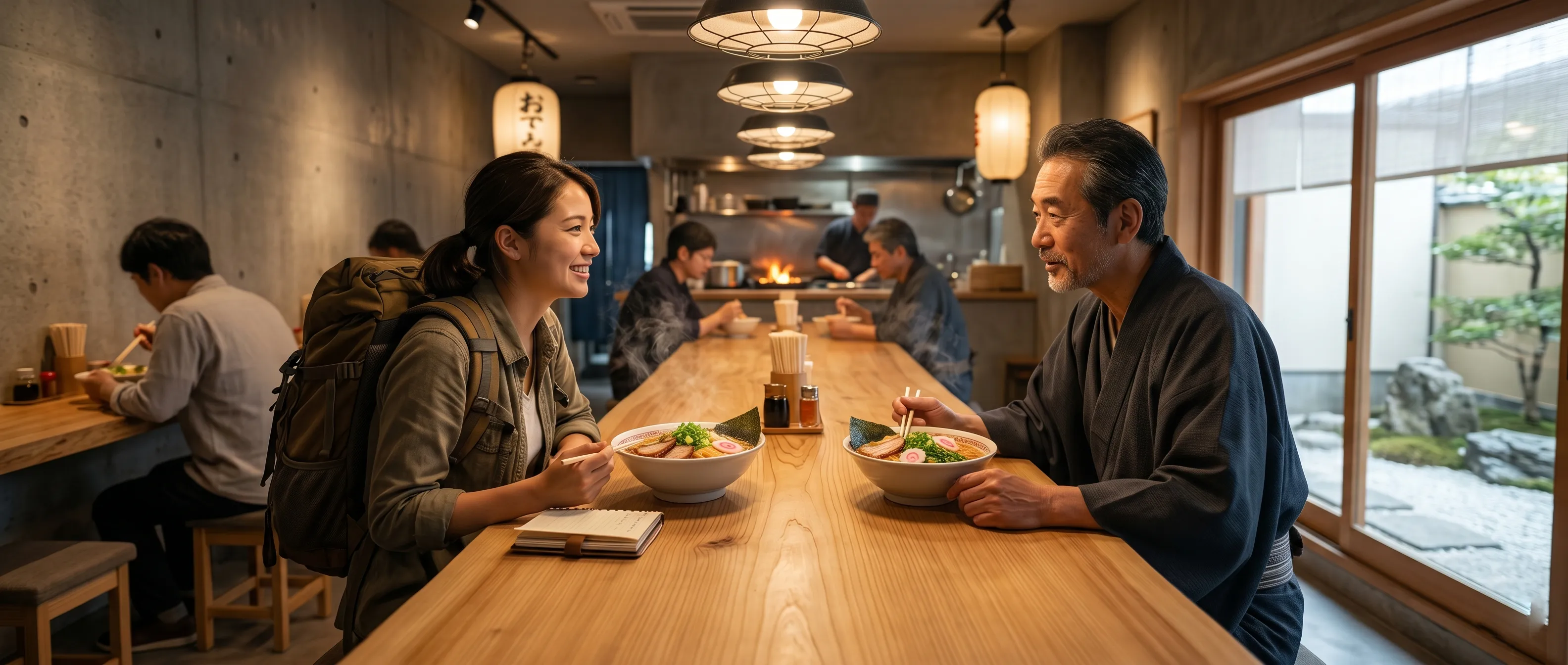 Solo traveler using the Third-Table strategy to meet locals in Kyoto.