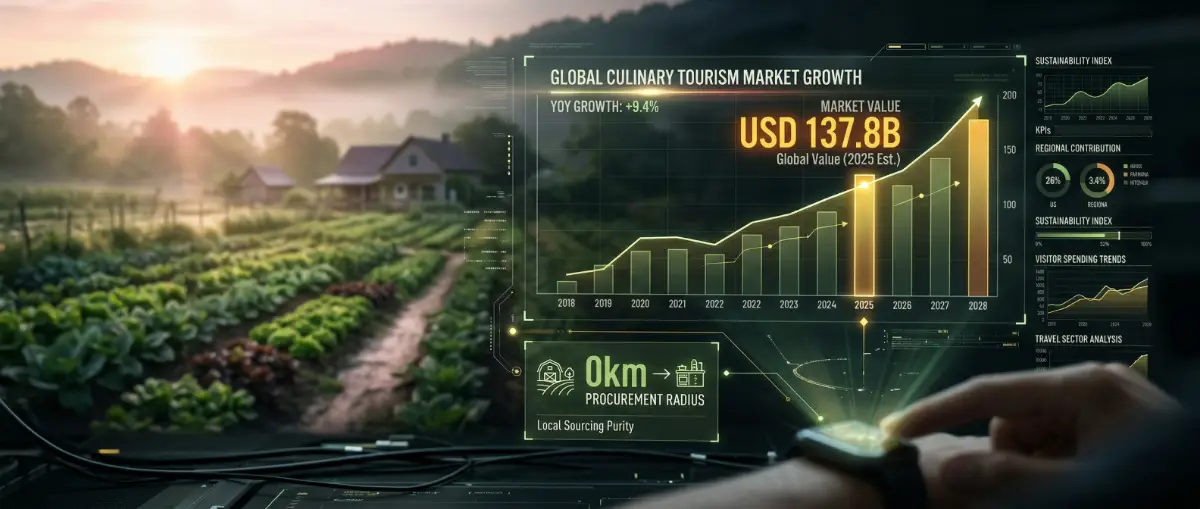 Infographic showing the projected growth and metrics of the global culinary homestay market in 2026.