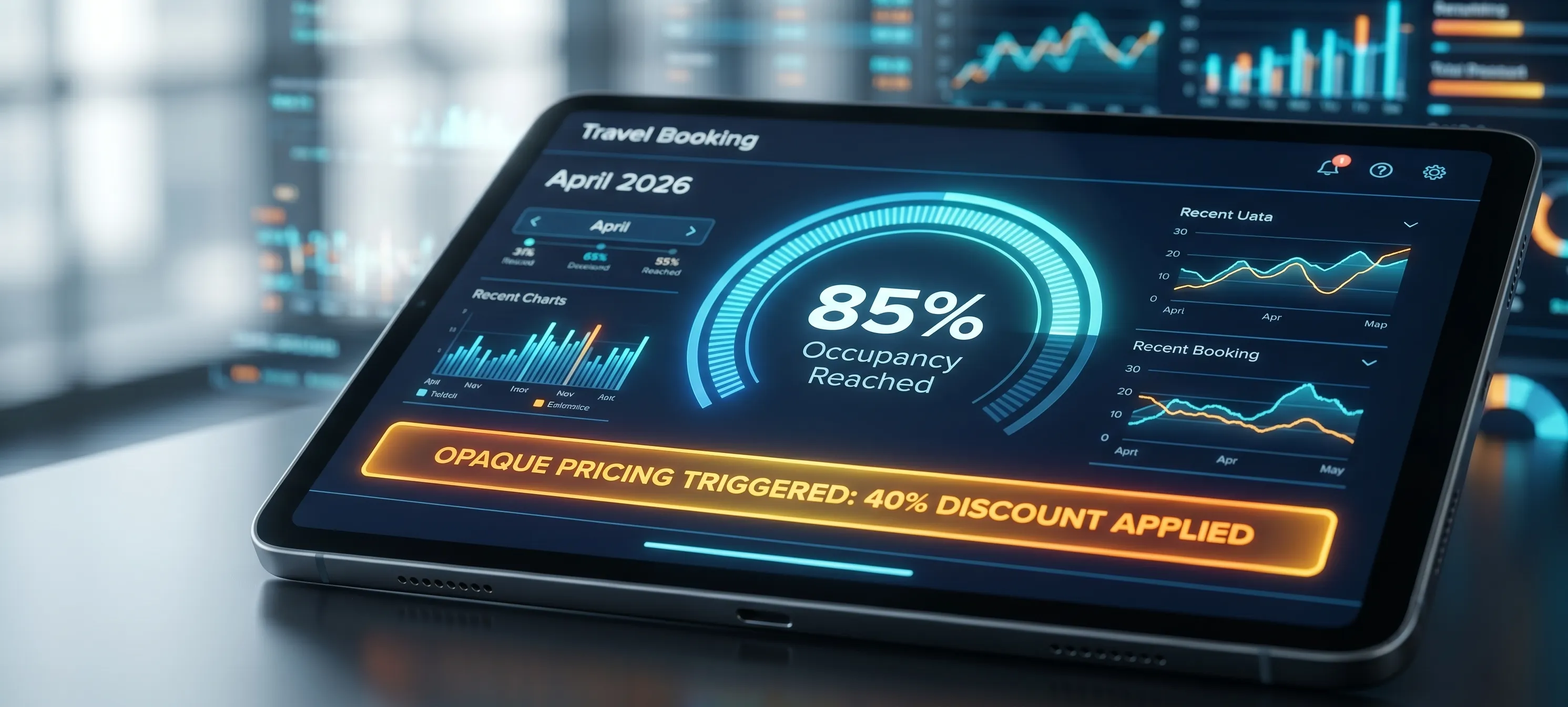 Digital dashboard showing the 85% occupancy pivot point for hotel discounts