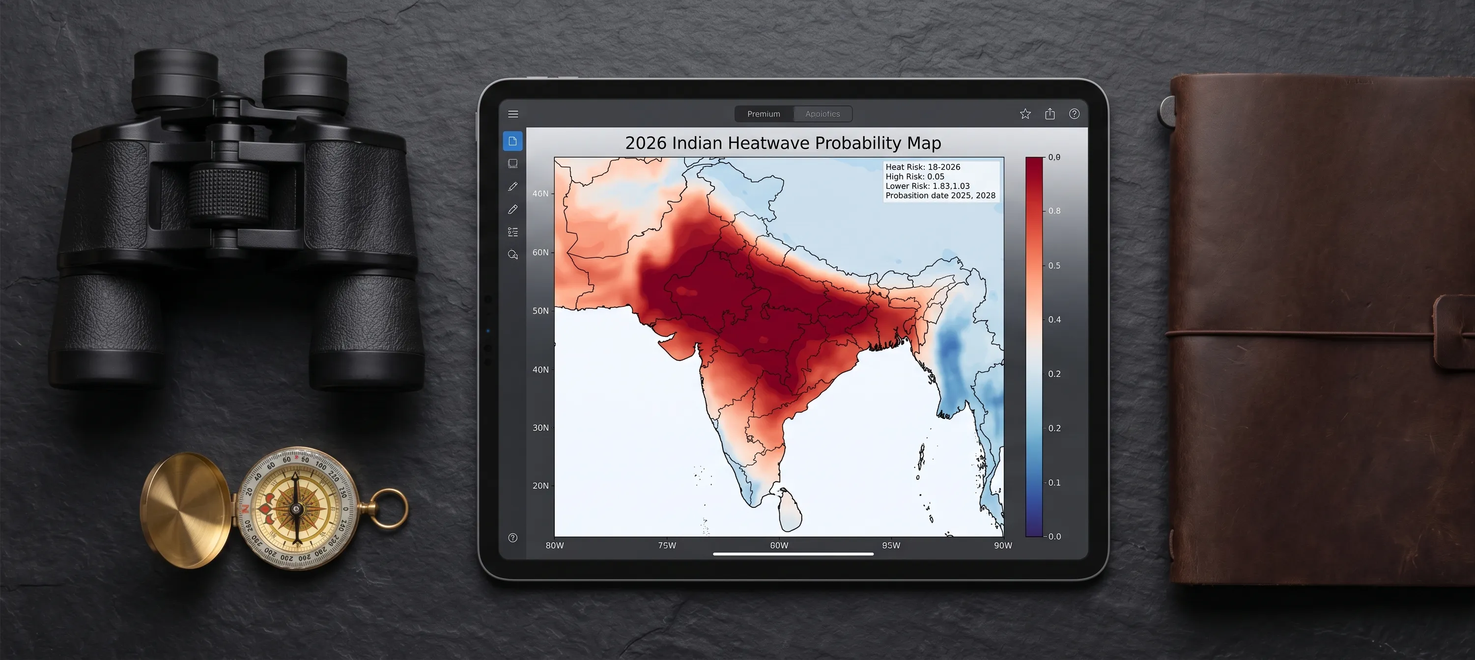 Tablet displaying 2026 IMD heatwave data and seasonal forecast for India.