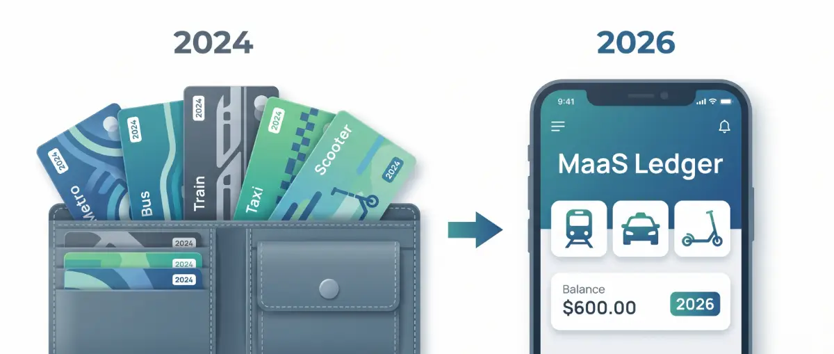 Comparison infographic of traditional ticketing vs. 2026 Mobility-as-a-Service platforms.