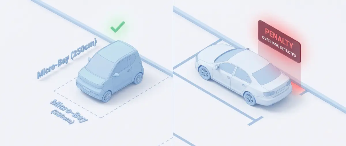 Infographic comparing parking efficiency of Micro-EVs vs. standard economy cars in 2026.