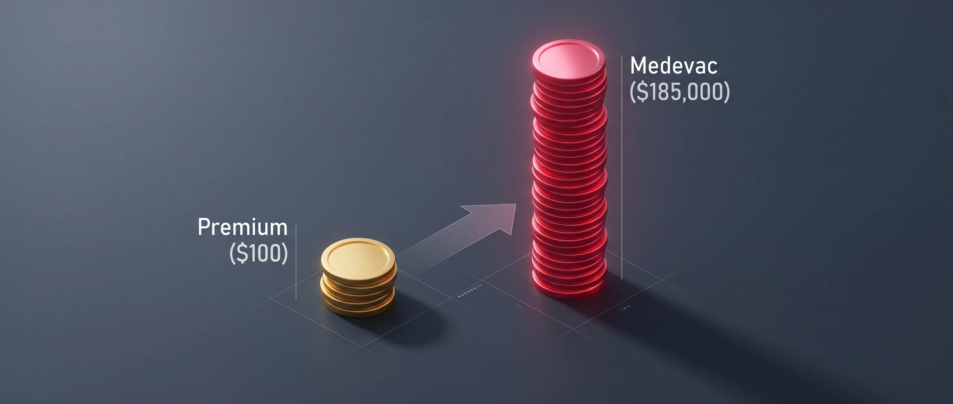 A financial infographic comparing the low cost of travel insurance premiums to the high cost of medical evacuation.