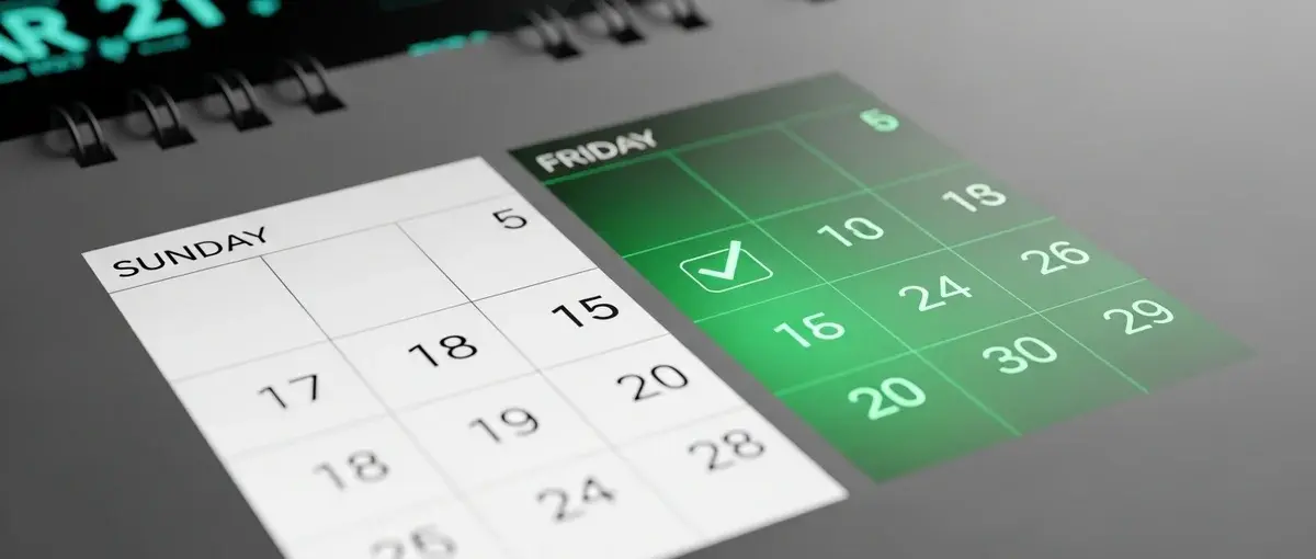Calendar showing Friday highlighted as the new best day to book flights, replacing Sunday.
