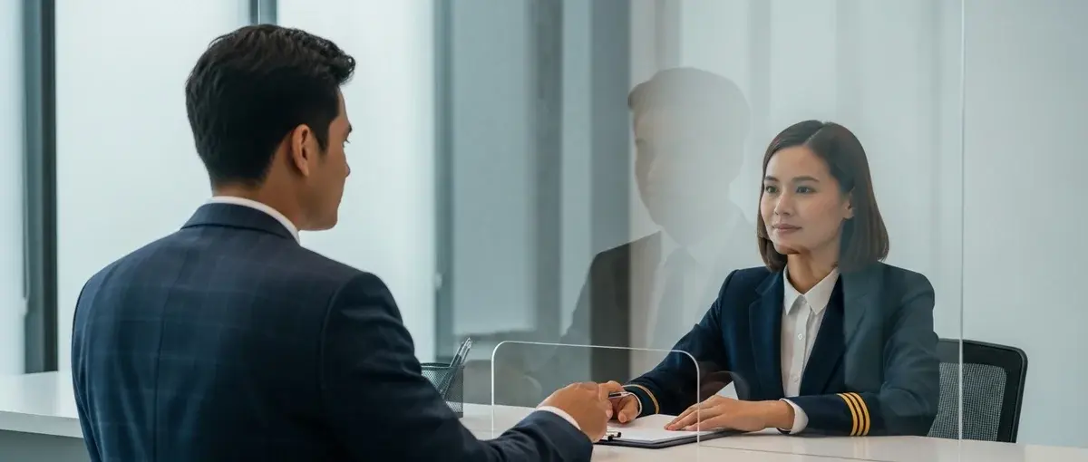 Applicant speaking with a consular officer during a visa interview