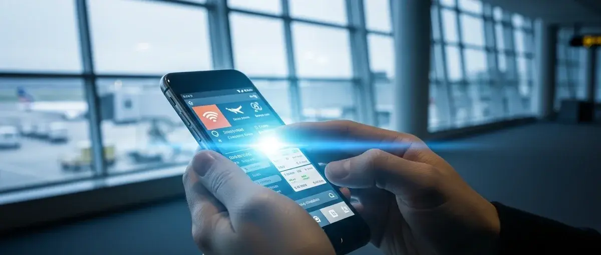 A person using a flight booking app to find deals for a weekend getaway.