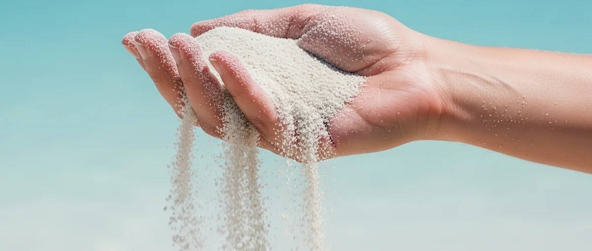 A conscious traveler inspecting the clean sand on a pristine beach, symbolizing environmental awareness.