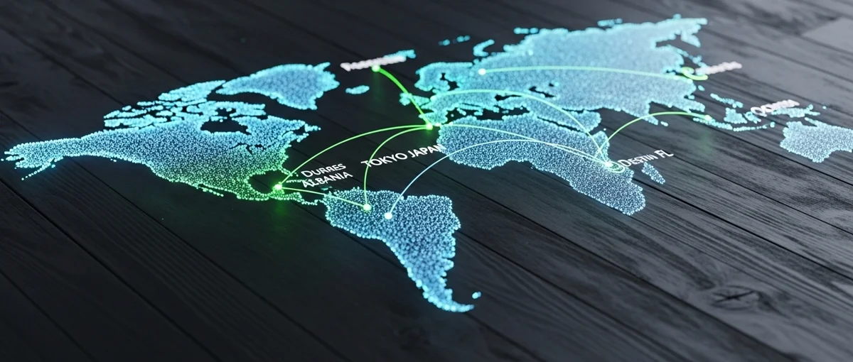 An infographic map highlighting trending family travel destinations like Durres, Albania and Tokyo, Japan.