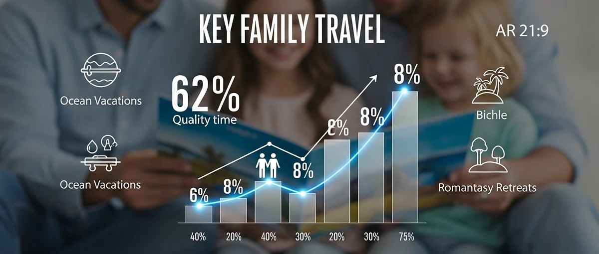 A data visualization showing the 8% increase in family accommodation searches and 62% motivation for quality time.