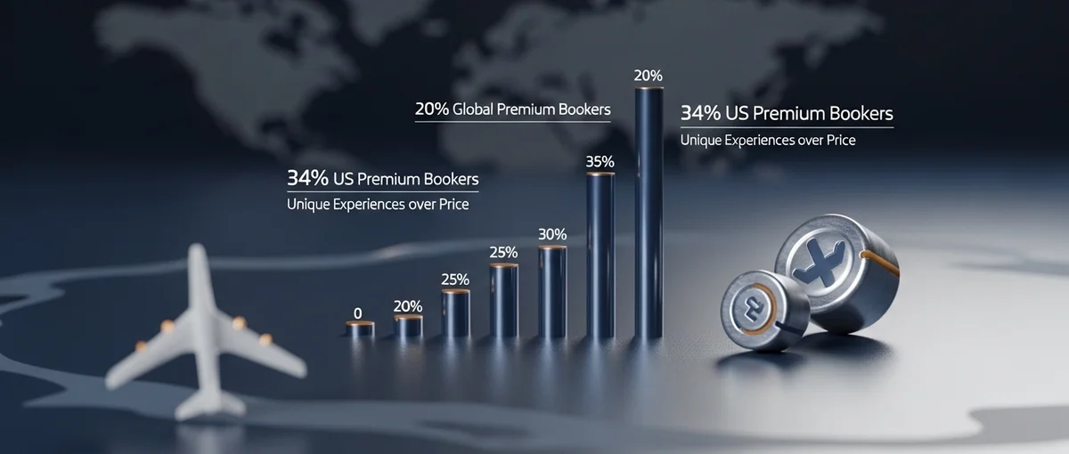 Infographic showing premium booker statistics, highlighting preference for unique experiences over price.