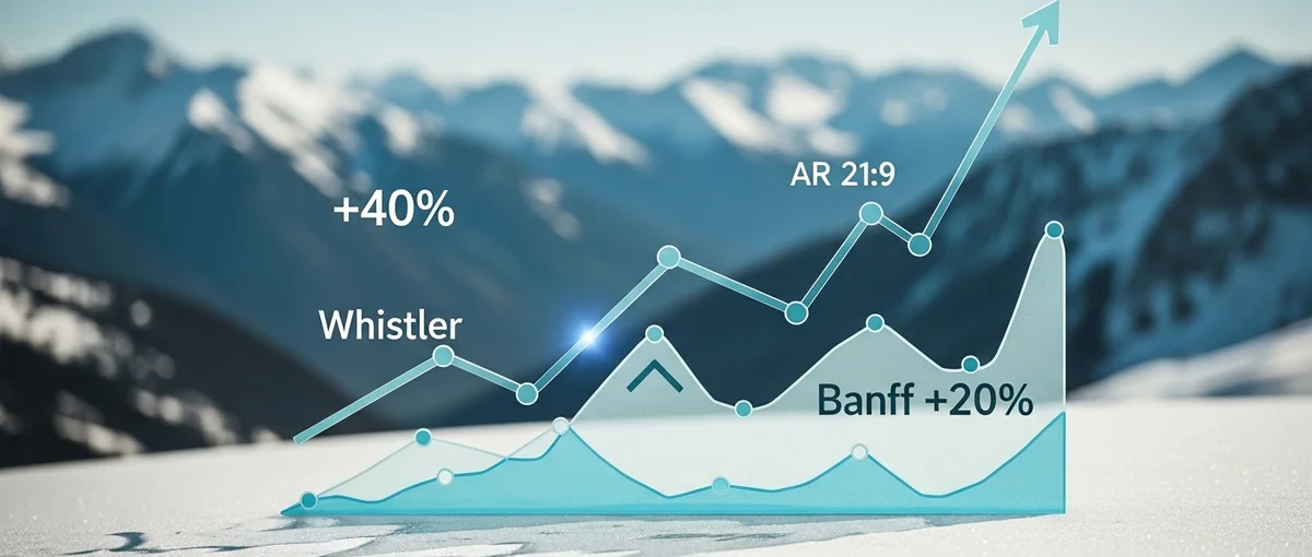 An infographic illustrating the rising popularity of summer mountain destinations like Whistler and Banff, showing significant year-over-year growth in travel trends.