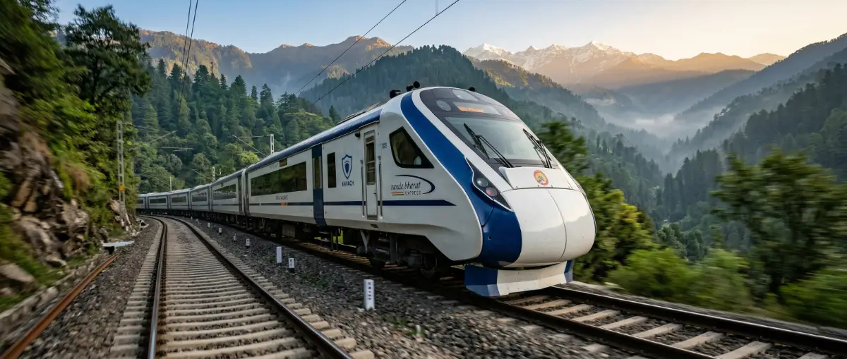 Vande Bharat Express train traveling to high-altitude places to visit in India.